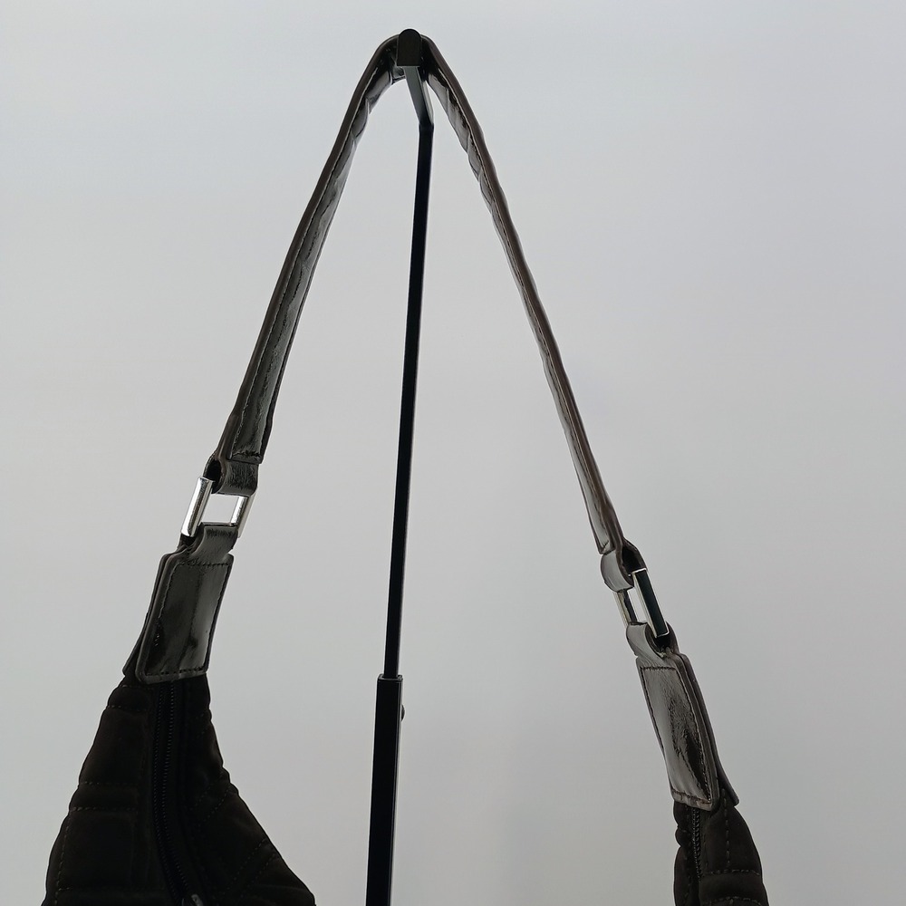 Vera Bradley Chocolate Brown Quilted Microfiber Hobo Shoulder Bag Patent Trim - Picture 11 of 16